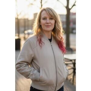 Bagatelle Full Zip Bomber Style Vegan Leather Cream Color Ladies L